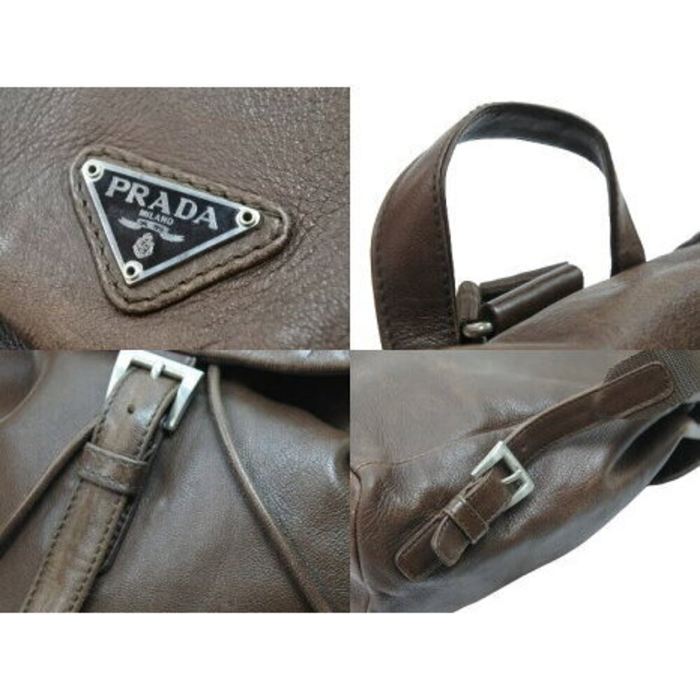 Prada Backpack Daypack Triangular Plate Brown Lea… - image 7